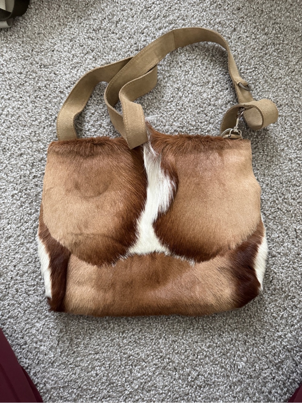 Springbok Shoulder Bag in Brown and White with Adjustable Strap